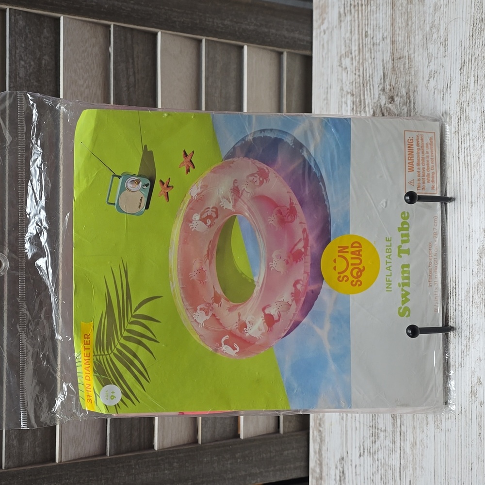 Sun Squad Inflatable Swim Tube – 31" Diameter – Pool & Beach Float | Pink Crabs